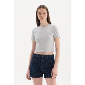 Dagi Gray Melange Short Sleeve Crop T-Shirt