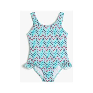Koton Girl's Water Green Patterned Swimsuit