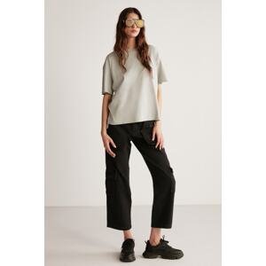 GRIMELANGE Jemmy Women's Relaxed Fit Crew Neck 100% Cotton Basic Light Gray T-shirt