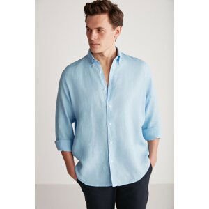 GRIMELANGE Bridge Men's 100% Linen Fabric Draped Light Blue Shirt