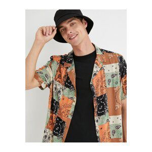 Koton Short Sleeve Shirt Turn Down Collar Shawl Motif