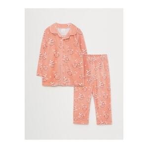 LC Waikiki Polo Collar Long Sleeve Printed Fleece Baby Girl Pajamas Set