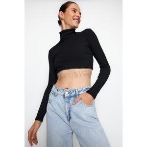 Trendyol Black Ribbed Turtleneck Fitted/Situated Crop Accessory Flexible Knitted Blouse