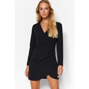 Trendyol Black Double Breasted Neck Fitted Mini Knitted Dress