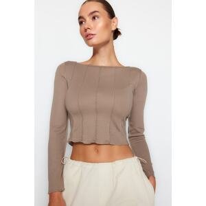 Trendyol Beige Stitching Detailed Carmen Collar Fitted Blouse