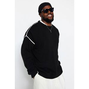 Trendyol Men's Black Plus Size Oversize Fit Wide Fit Crew Neck Piping Detailed Knitwear Sweater