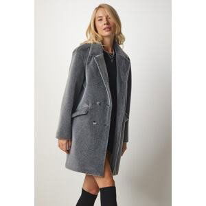 Happiness İstanbul Women's Gray Rabbit Hair Look Oversize Coat