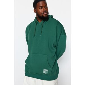 Trendyol Green Men's Plus Size Basic Comfortable Hooded Labeled Fleece Cotton Sweatshirt