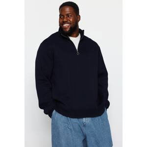 Trendyol Navy Blue Men's Plus Size Regular/Real FitZipper Fleece Sweatshirt