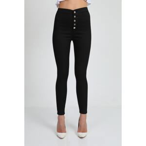 BİKELİFE Women's Black High Waist Slim Leg Buttoned Leggings Pants