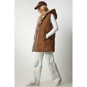 Happiness İstanbul Women's Beige Caramel Hooded Double Sided Puffer Vest