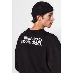 Trendyol Men's Black Oversize/Wide-Fit Text Printed Cotton Sweatshirt