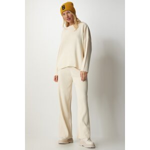 Happiness İstanbul Women's Cream Knitwear Sweater Pants Suit