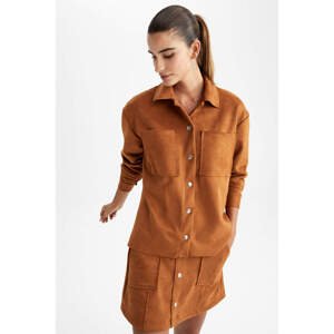 DEFACTO Oversize Fit Suede Long Sleeve Shirt