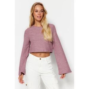 Trendyol Pink Crew Neck Spanish Sleeve Ribbed Flexible Crop Knitted Blouse