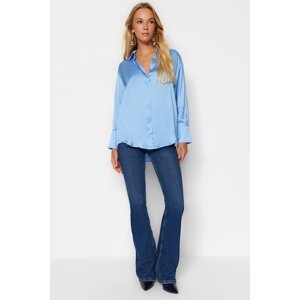 Trendyol Blue Oversize/Wide Fit Satin Woven Shirt