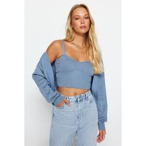 Trendyol Blue Crop V Neck Knitwear Cardigan