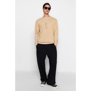 Trendyol Men's Dark Beige Relaxed Far Eastern Printed Cotton Sweatshirt