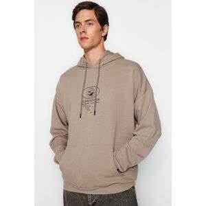 Trendyol Mink Men's Oversize/Wide-Cut Hoodie Long Sleeve Mystical Back Printed Cotton Sweatshirt.