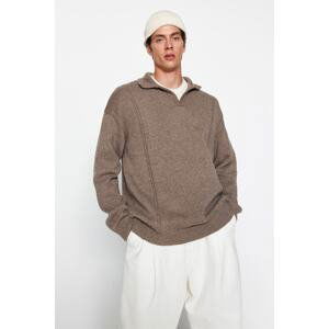 Trendyol Men's Mink Oversize Fit Wide Fit Polo Neck Knitwear Sweater