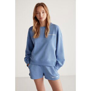 GRIMELANGE Jennifer Women's Crew Neck Print Detailed Blue Sweatshir