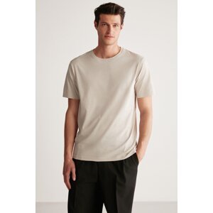 GRIMELANGE Rudy Men's Slim Fit 100% Cotton Medium Thickness Stone Color T-shirt
