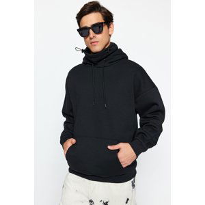 Trendyol Black Men's Oversize Collar Detailed Plain Cotton Sweatshirt