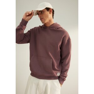 Trendyol Claret Red Men's Limited Edition Basic Relaxed/Comfortable-cut Hoodie. Faded 100% Cotton Sweatshirt.
