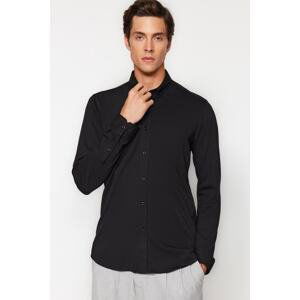 Trendyol Men's Black Slim Fit Casual Comfortable Flexible Buttoned Collar Basic Shirt