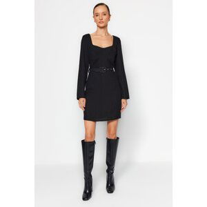 Trendyol Black Belted Heart Neck Mini Woven Dress