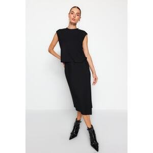 Trendyol Black Moon Sleeve High Neck Cut Out Detailed Thessaloniki/Knitwear Look Knitted Two Piece Set