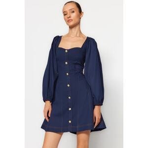 Trendyol Navy Blue Waisted Mini Woven Shirt Dress with Stitching Detail