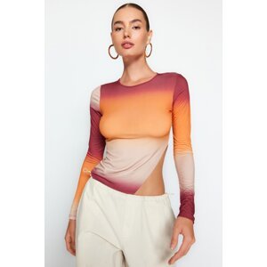 Trendyol Orange Gradient Patterned Asymmetric Stretchy Knitted Blouse