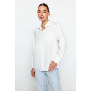 Trendyol Oversized/Wide Fit Woven Shirt with Pearl Detail on Ecru Collar