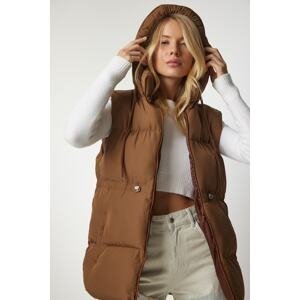 Happiness İstanbul Women's Caramel Hooded Puffer Vest