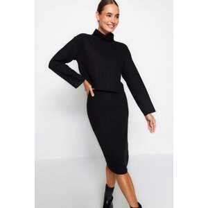 Trendyol Black Thessaloniki/Knitwear Look High Neck Relaxed/Comfortable Fit Low Sleeve Knitted Blouse