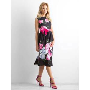 Midi dress with floral print black