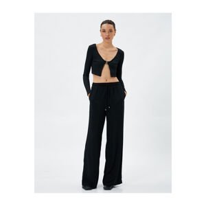 Koton Wide Leg Trousers with Lace Waist Relaxed Cut Pocket Detailed Cotton