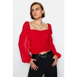 Trendyol Red Ruffle and Sleeve Detailed Woven Blouse
