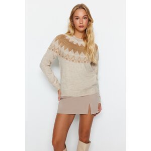 Trendyol Stone Glitter Patterned Knitwear Sweater with Raglan Sleeves