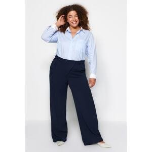 Trendyol Curve Navy Blue High Waist Double Buttoned Asymmetrical Plaid Woven Trousers