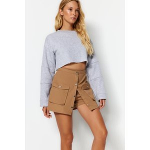 Trendyol Camel Pocket Buttoned Woven Short Skirt