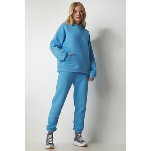 Happiness İstanbul Women's Sky Blue Hooded Raised Tracksuit
