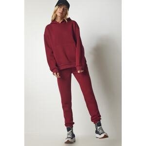 Happiness İstanbul Women's Burgundy Hooded Raised Tracksuit