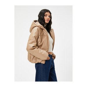 Koton Puffer Coat Leather Look Hooded