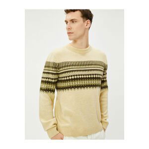 Koton Crew Neck Sweater Acrylic Blended Ethnic Patterned