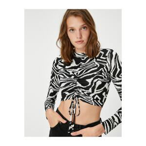 Koton Long Sleeve T-Shirt Crop Front Gather Detail