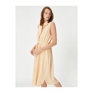 Koton Midi Shirt Dress Buttoned Sleeveless Lace-up Waist