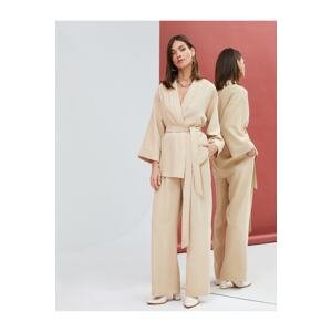 Koton Fabric Palazzo Trousers Pocketed Waist Belted Pleated