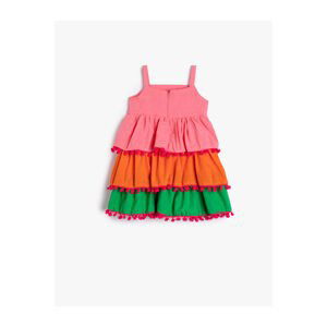 Koton Dress Color Block Layered Strappy Pompom Detail Cotton
